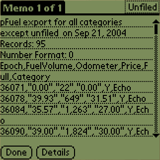 Data written out by the export process