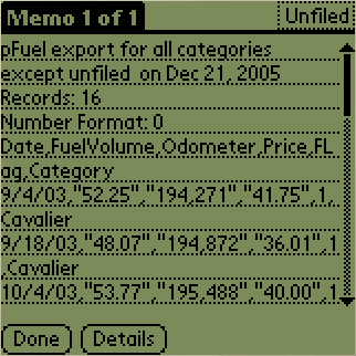 Data written out by the export process